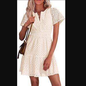PRETTYGARDEN Womens 2026 Summer Short Dress V Neck Short Sleeve A Line